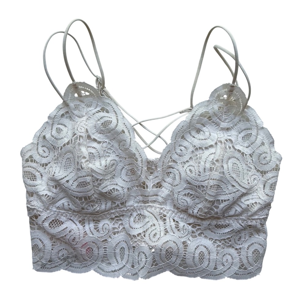 PINK Victoria's Secret White Floral Lace Bralette Double Strap Small